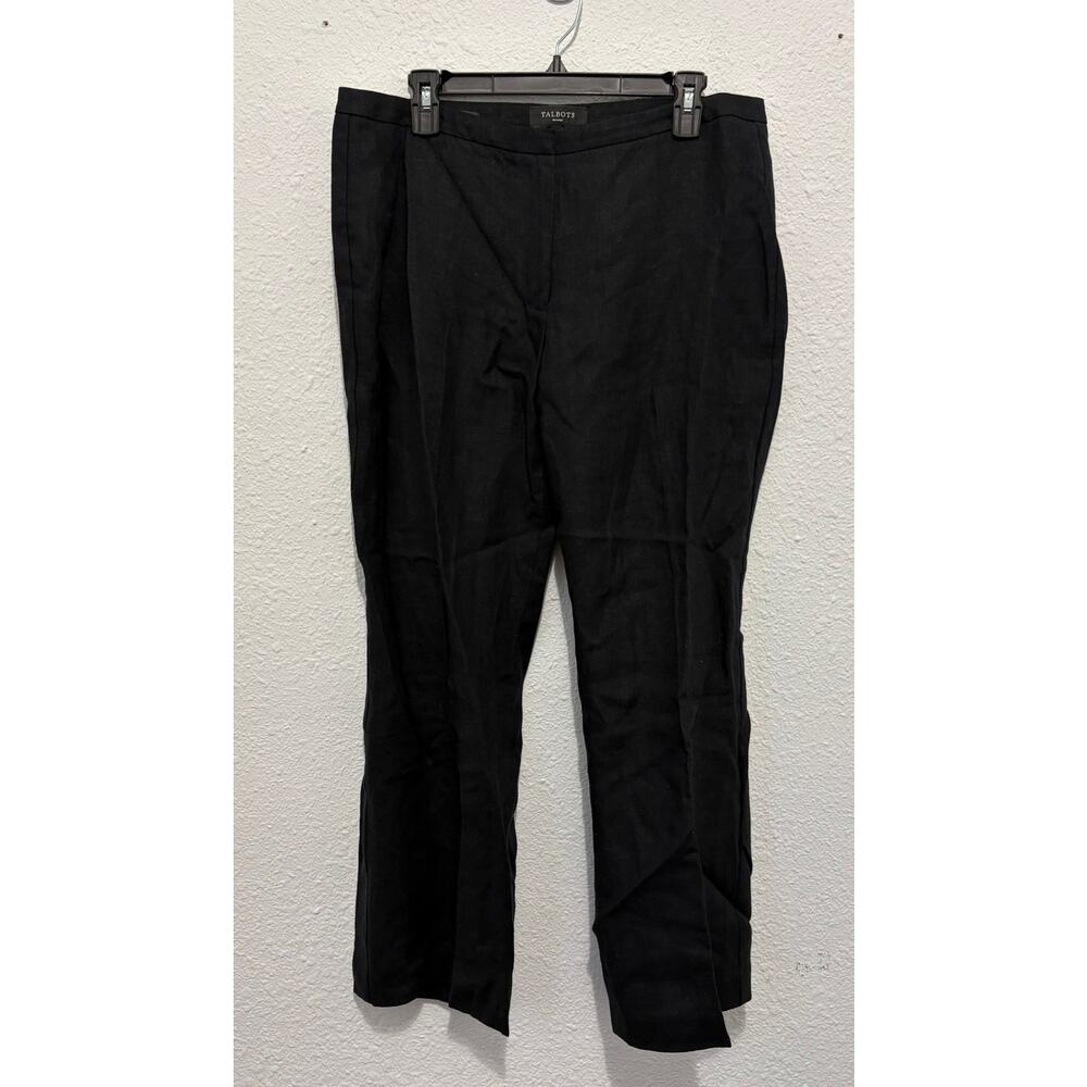 Talbots 100% Linen Dress Pants 12P Natural Fiber Black Minimalist Coastal Summer